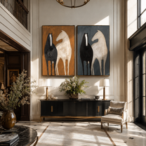 Ivory Meets Black Twice — brown and gray and black modern figurative canvas art, set of 2 hand-painted canvas art – view 1