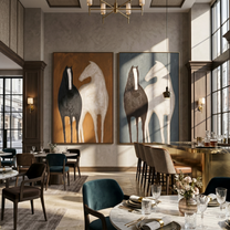 Ivory Meets Black Twice — brown and gray and black modern figurative canvas art, set of 2 hand-painted canvas art – view 2