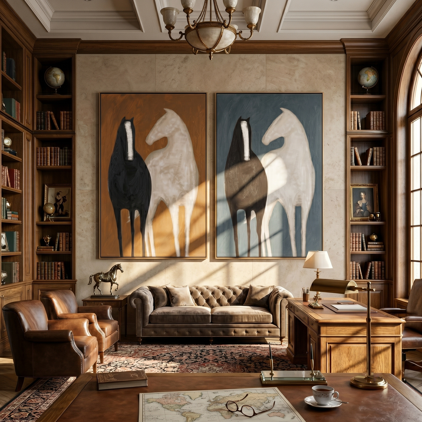 Ivory Meets Black Twice — brown and gray and black modern figurative canvas art, set of 2 hand-painted canvas art – view 3