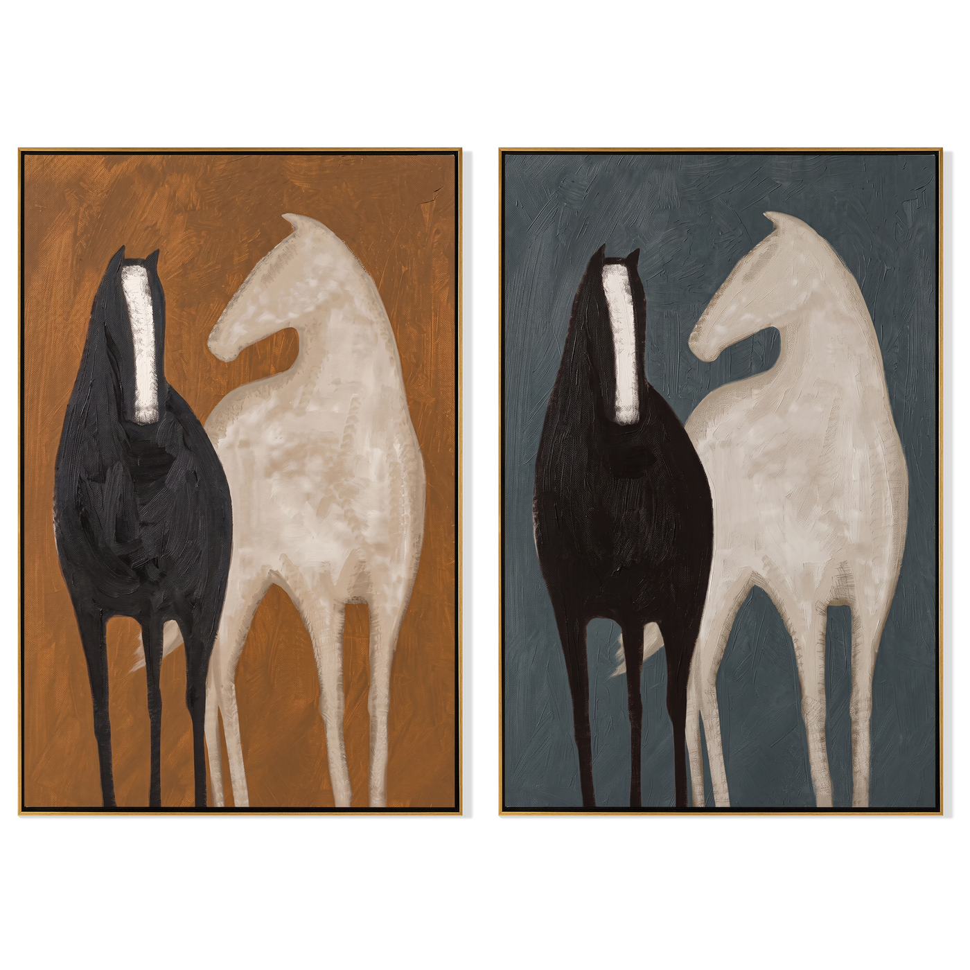 Ivory Meets Black Twice — brown and gray and black modern figurative canvas art, set of 2 hand-painted canvas art – view 6