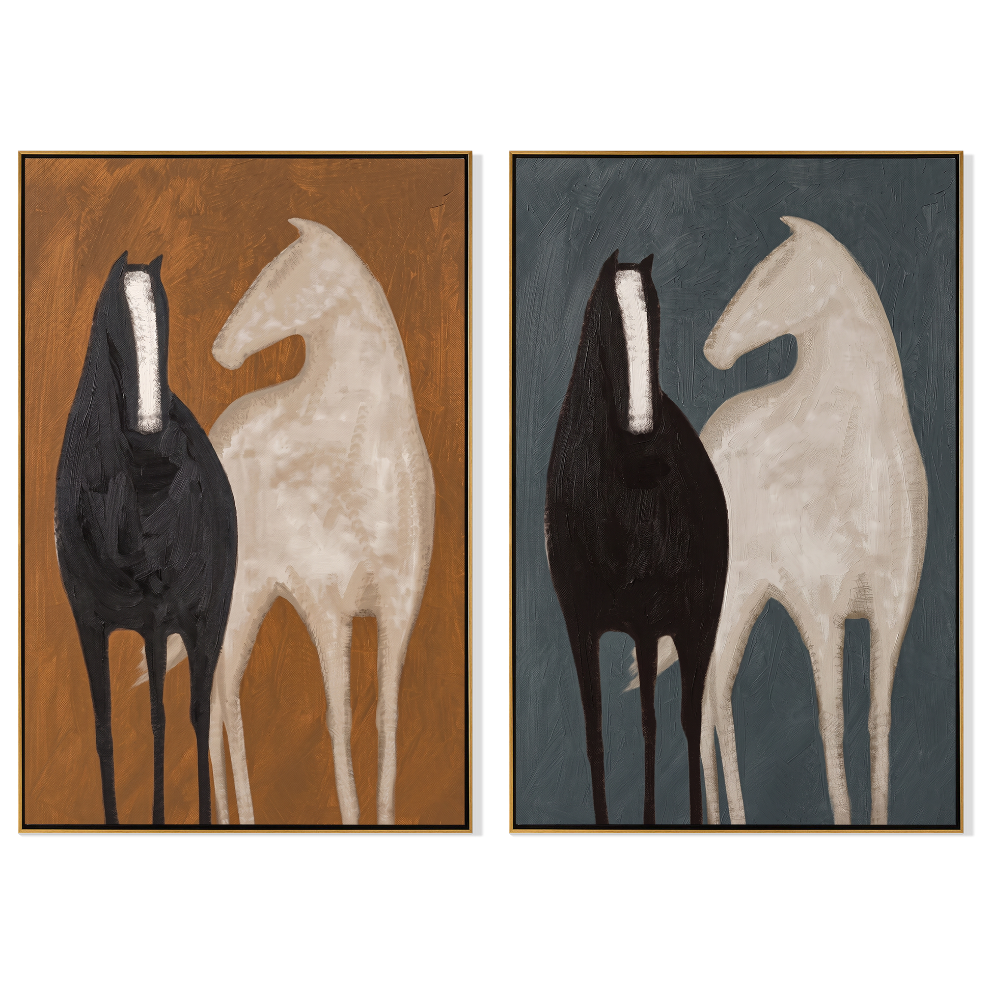 Ivory Meets Black Twice — brown and gray and black modern figurative canvas art, set of 2 hand-painted canvas art – view 6