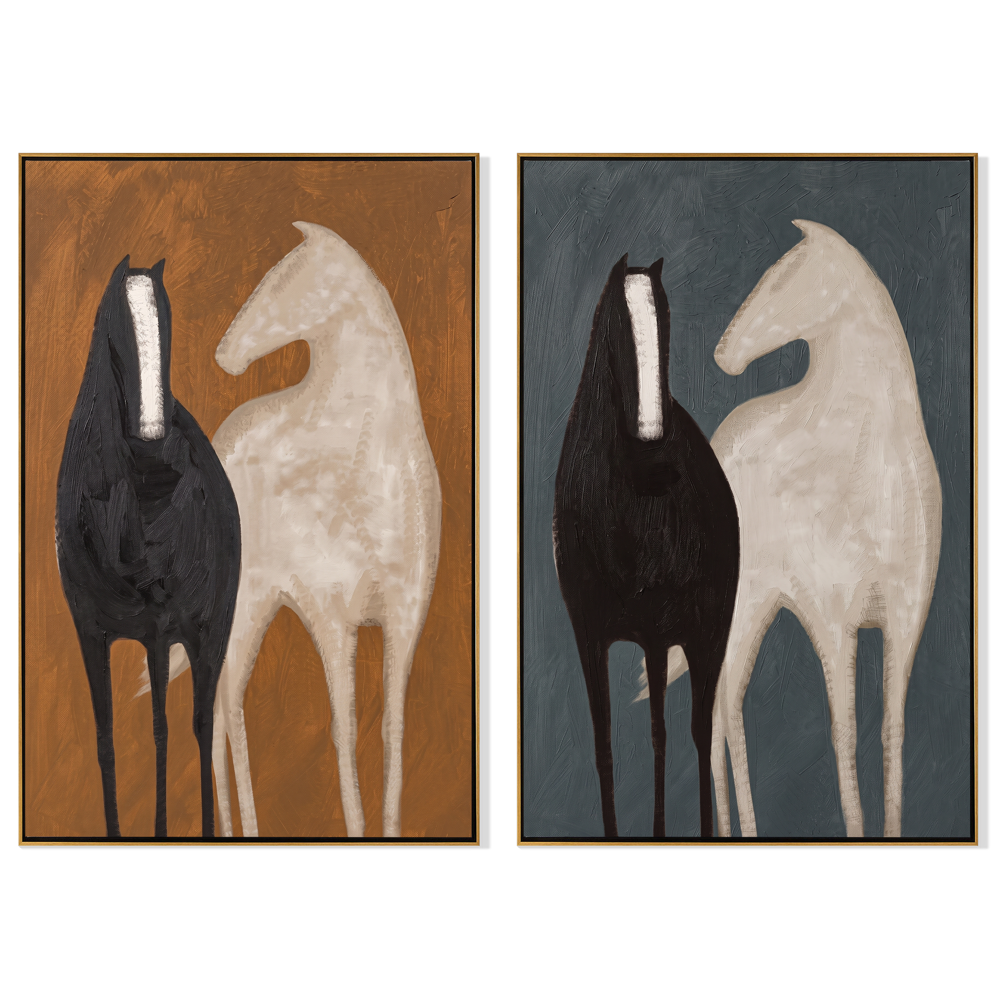 Ivory Meets Black Twice — brown and gray and black modern figurative canvas art, set of 2 hand-painted canvas art – view 6