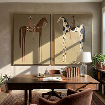 Two Riders Face Distance — brown and black modern figurative canvas art, set of 2 hand-painted canvas art – view 1