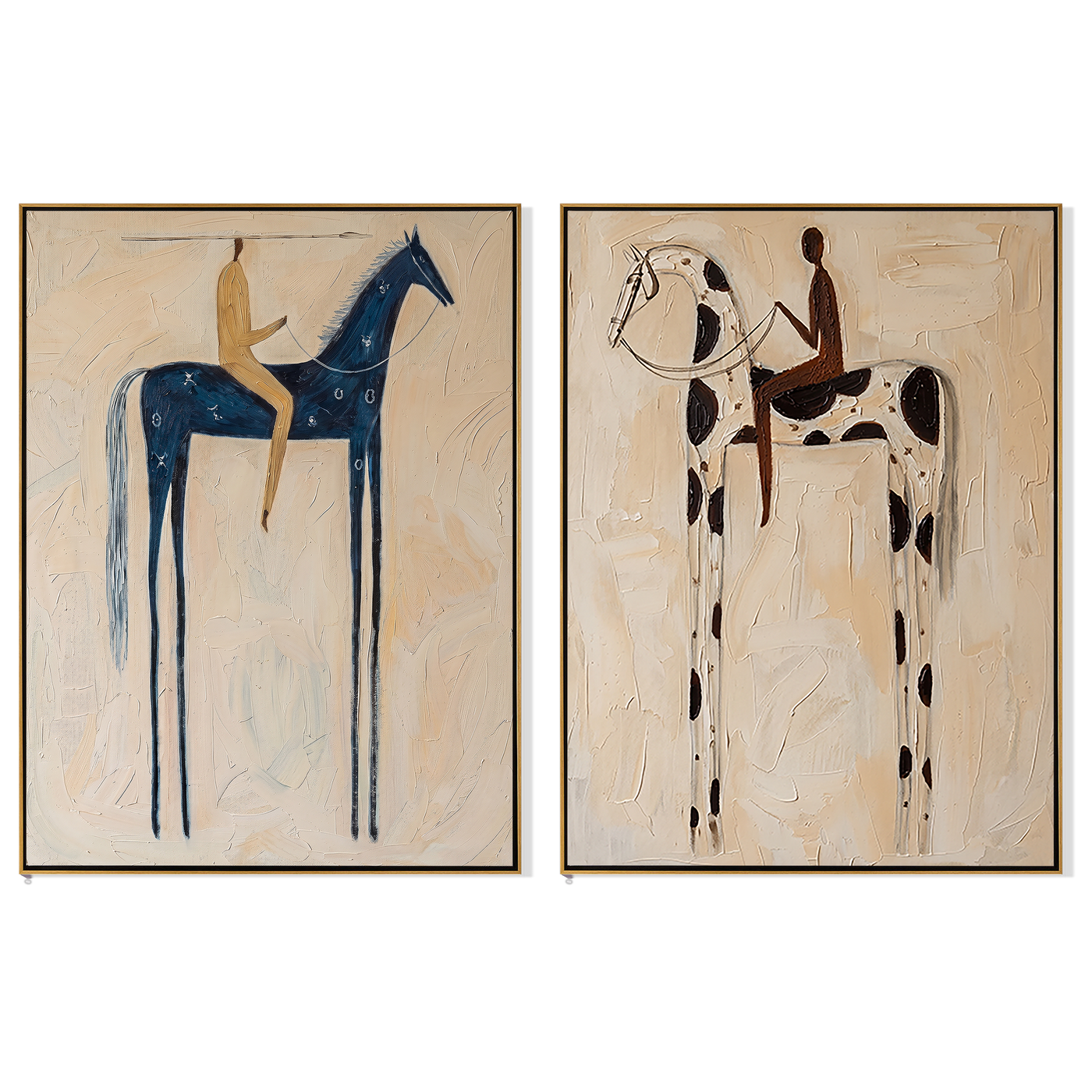 Blue and Spotted Stand — gray and brown modern figurative canvas art, set of 2 hand-painted canvas art – view 6