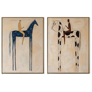 Blue and Spotted Stand — gray and brown modern figurative canvas art, set of 2 hand-painted canvas art – view 6