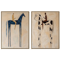 Blue and Spotted Stand — gray and brown modern figurative canvas art, set of 2 hand-painted canvas art – view 6