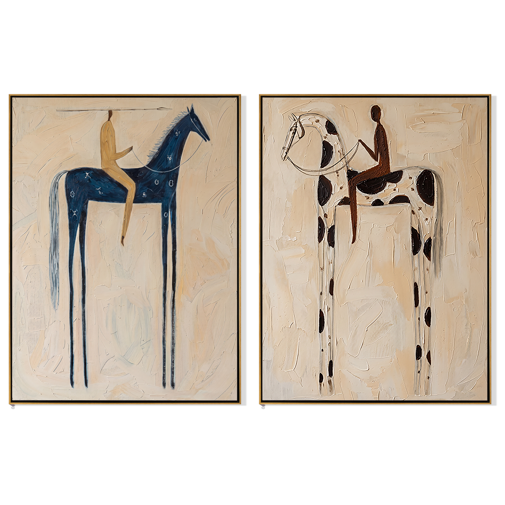 Blue and Spotted Stand — gray and brown modern figurative canvas art, set of 2 hand-painted canvas art – view 6