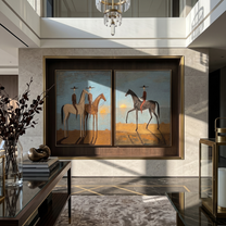Sunset Riders Divide Time — gray and brown modern figurative canvas art, set of 2 hand-painted canvas art – view 4