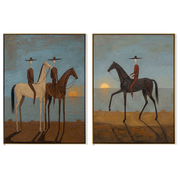 Sunset Riders Divide Time — gray and brown modern figurative canvas art, set of 2 hand-painted canvas art – view 6