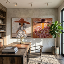 Two Hats Keep Company — brown and gray modern figurative canvas art, set of 2 hand-painted canvas art – view 3