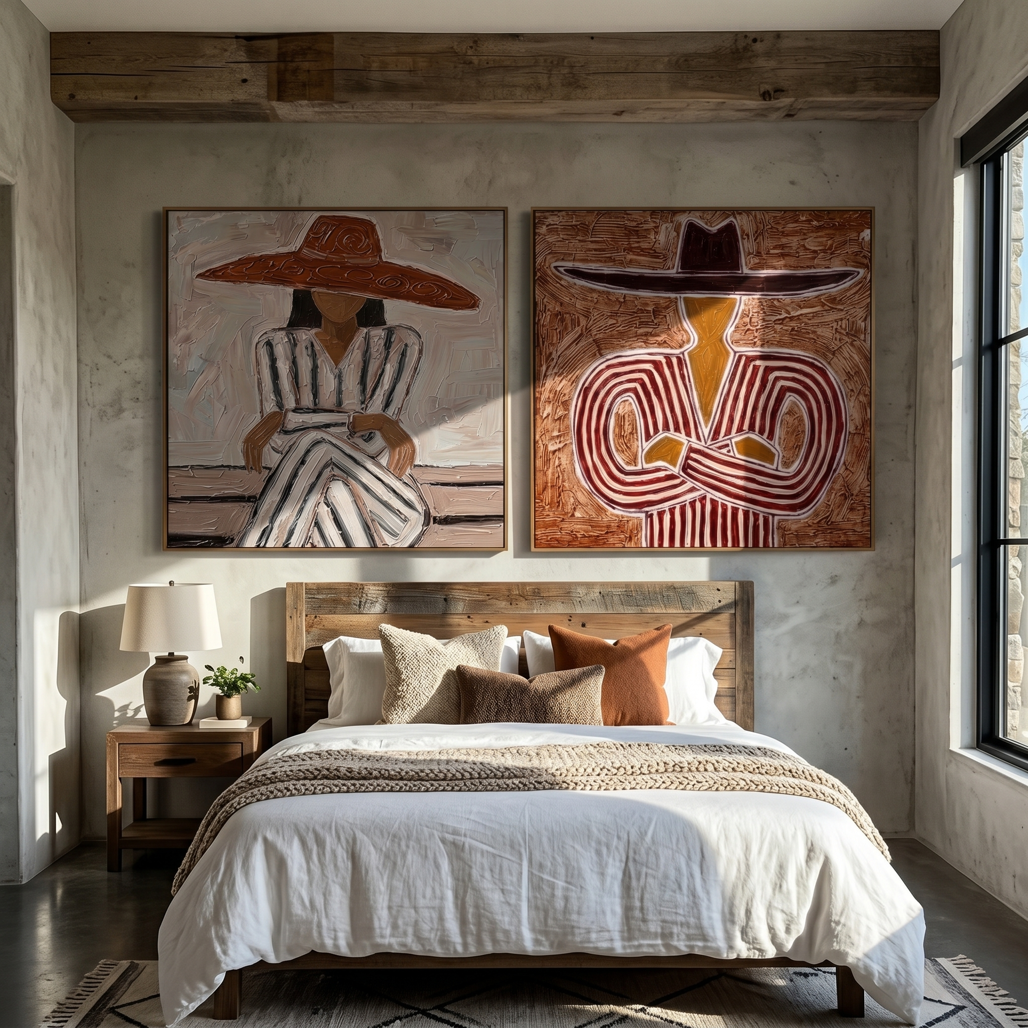 Two Hats Keep Company — brown and gray modern figurative canvas art, set of 2 hand-painted canvas art – view 4