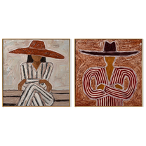 Two Hats Keep Company — brown and gray modern figurative canvas art, set of 2 hand-painted canvas art – view 6