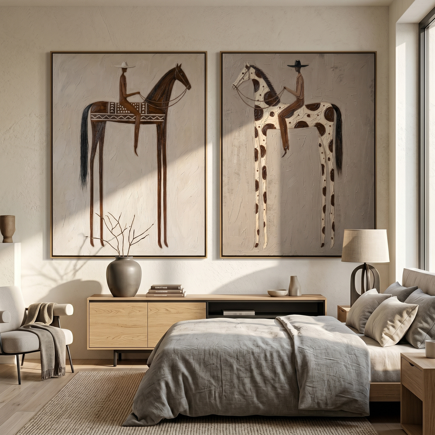 Brown and Spotted Watch — brown and gray modern figurative canvas art, set of 2 hand-painted canvas art – view 1
