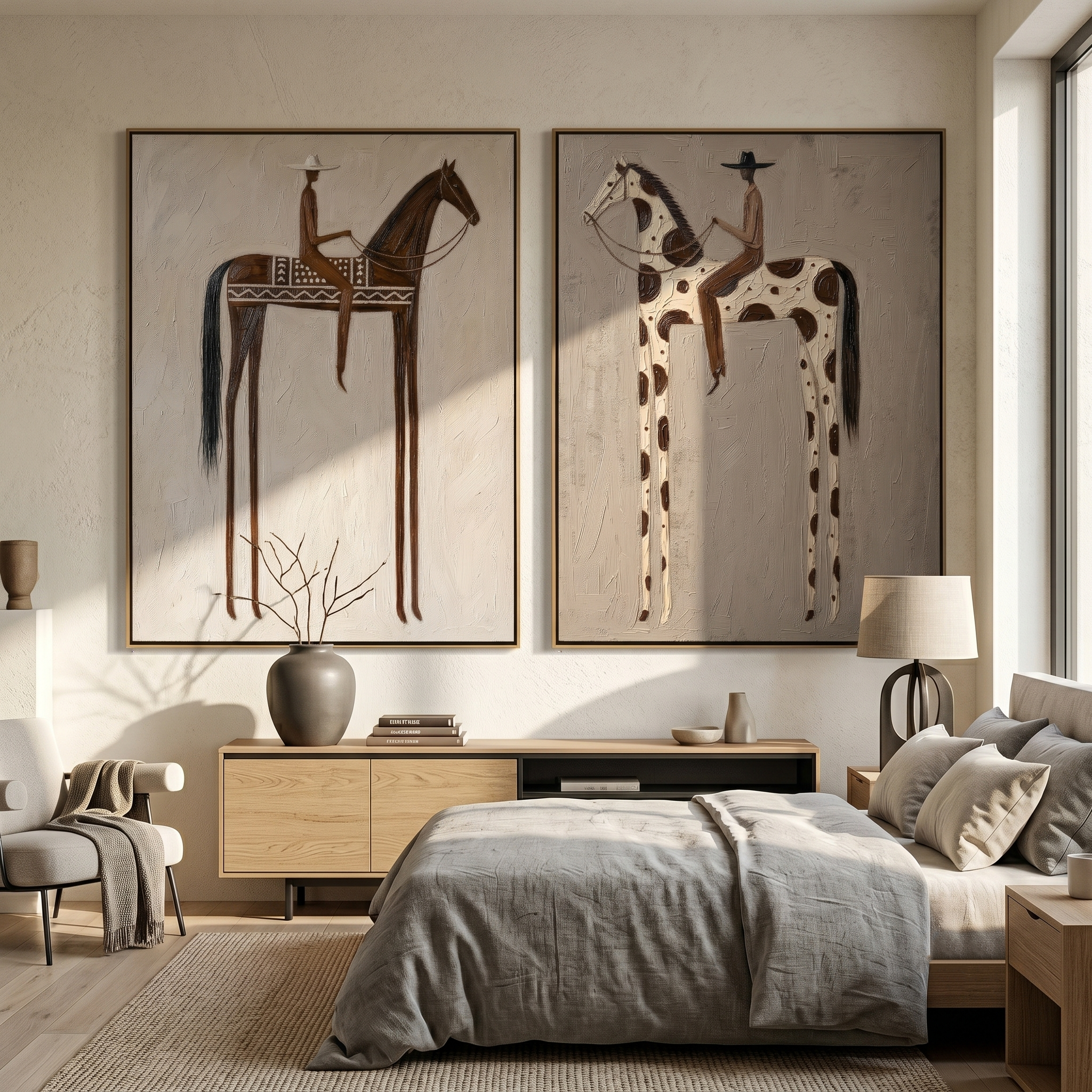 Brown and Spotted Watch — brown and gray modern figurative canvas art, set of 2 hand-painted canvas art – view 1