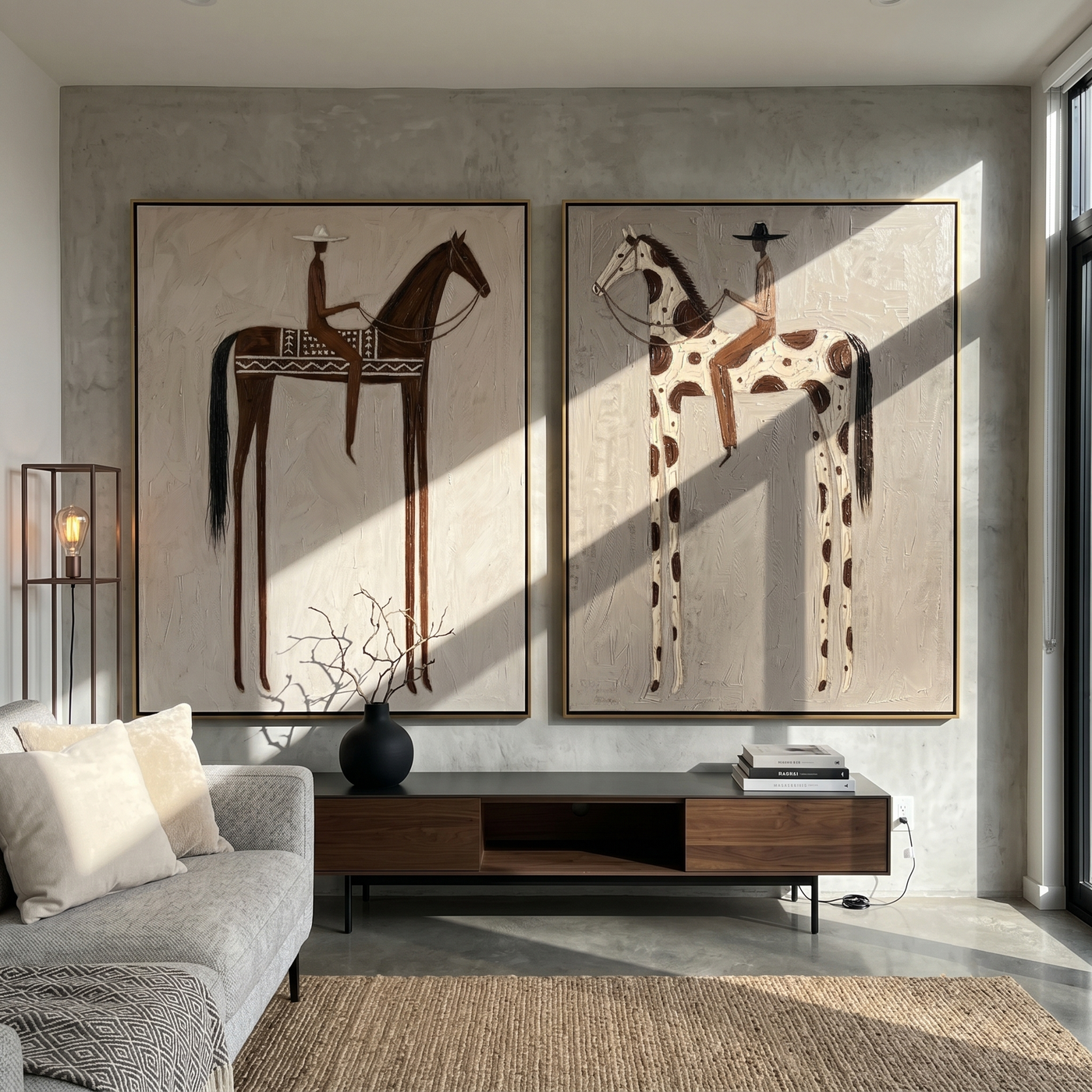 Brown and Spotted Watch — brown and gray modern figurative canvas art, set of 2 hand-painted canvas art – view 3