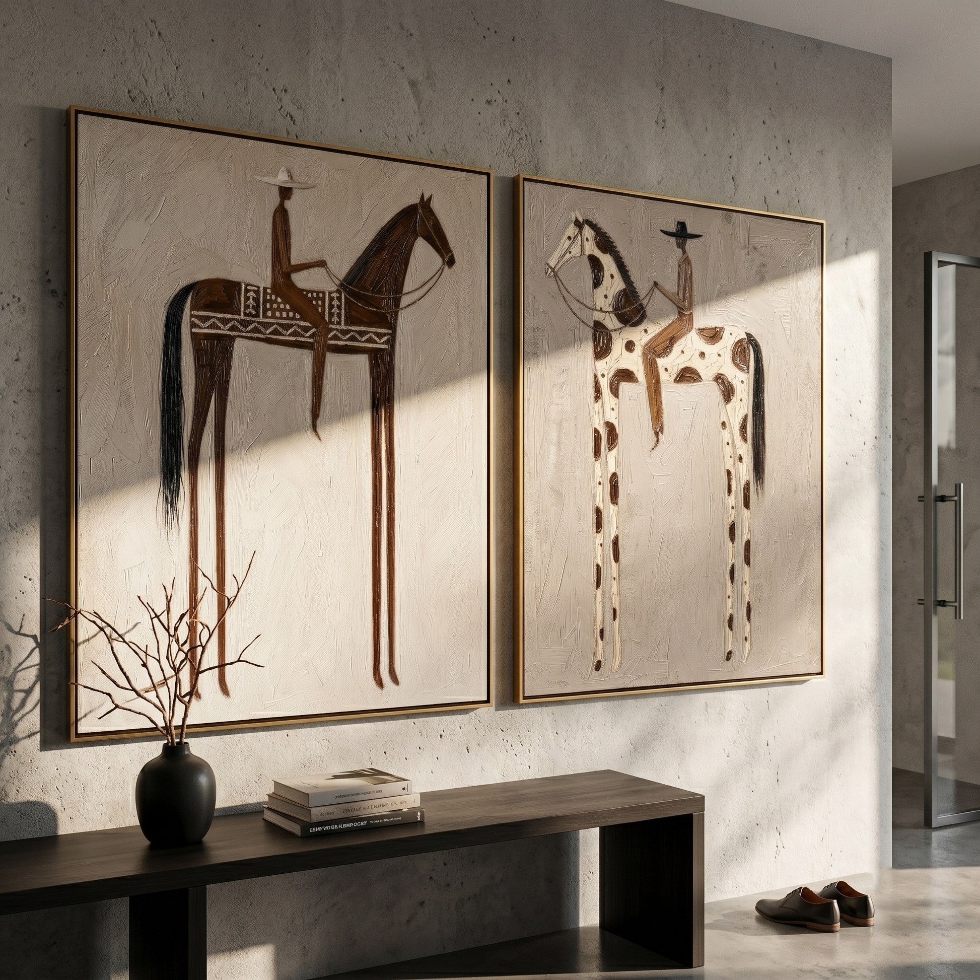 Brown and Spotted Watch — brown and gray modern figurative canvas art, set of 2 hand-painted canvas art – view 4