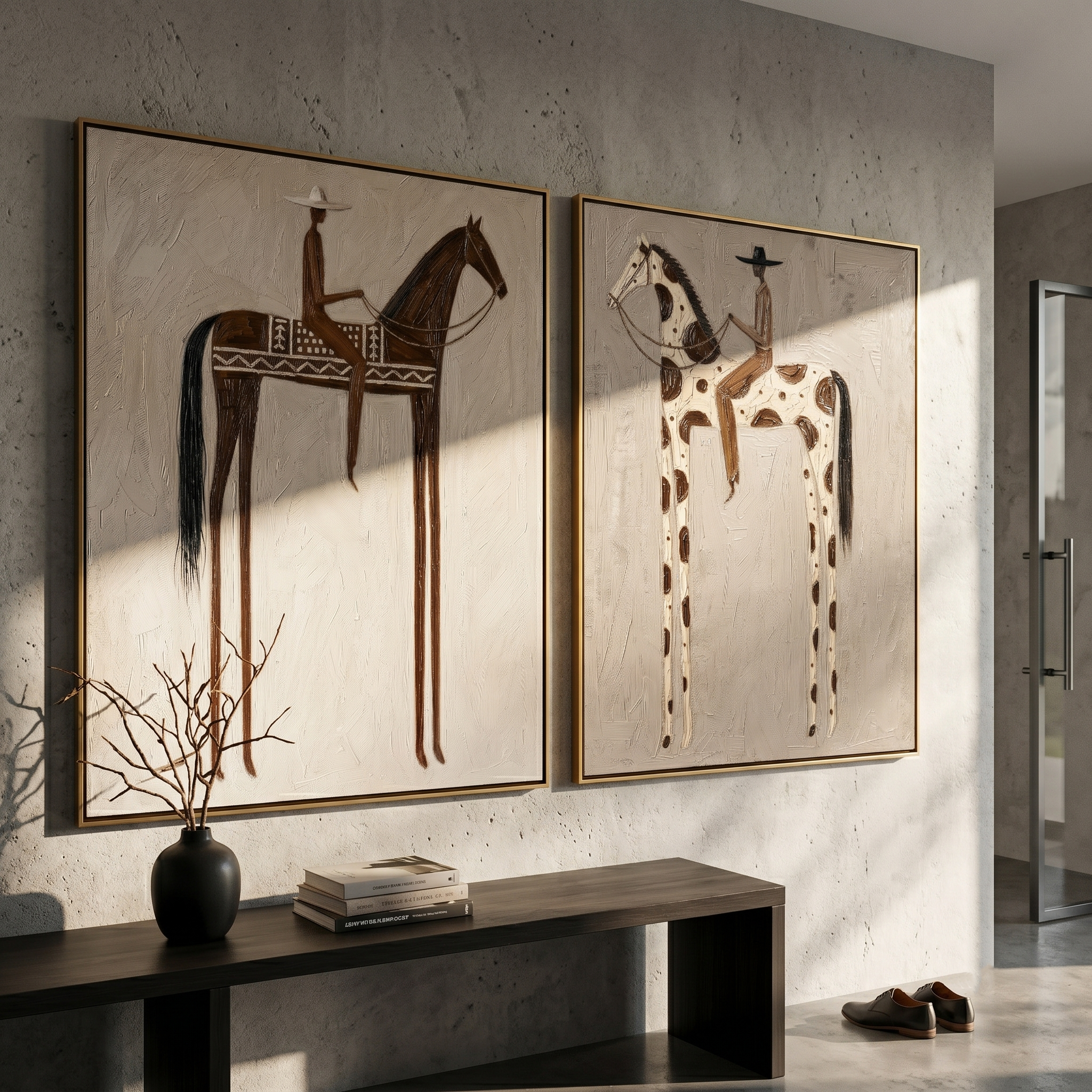 Brown and Spotted Watch — brown and gray modern figurative canvas art, set of 2 hand-painted canvas art – view 4