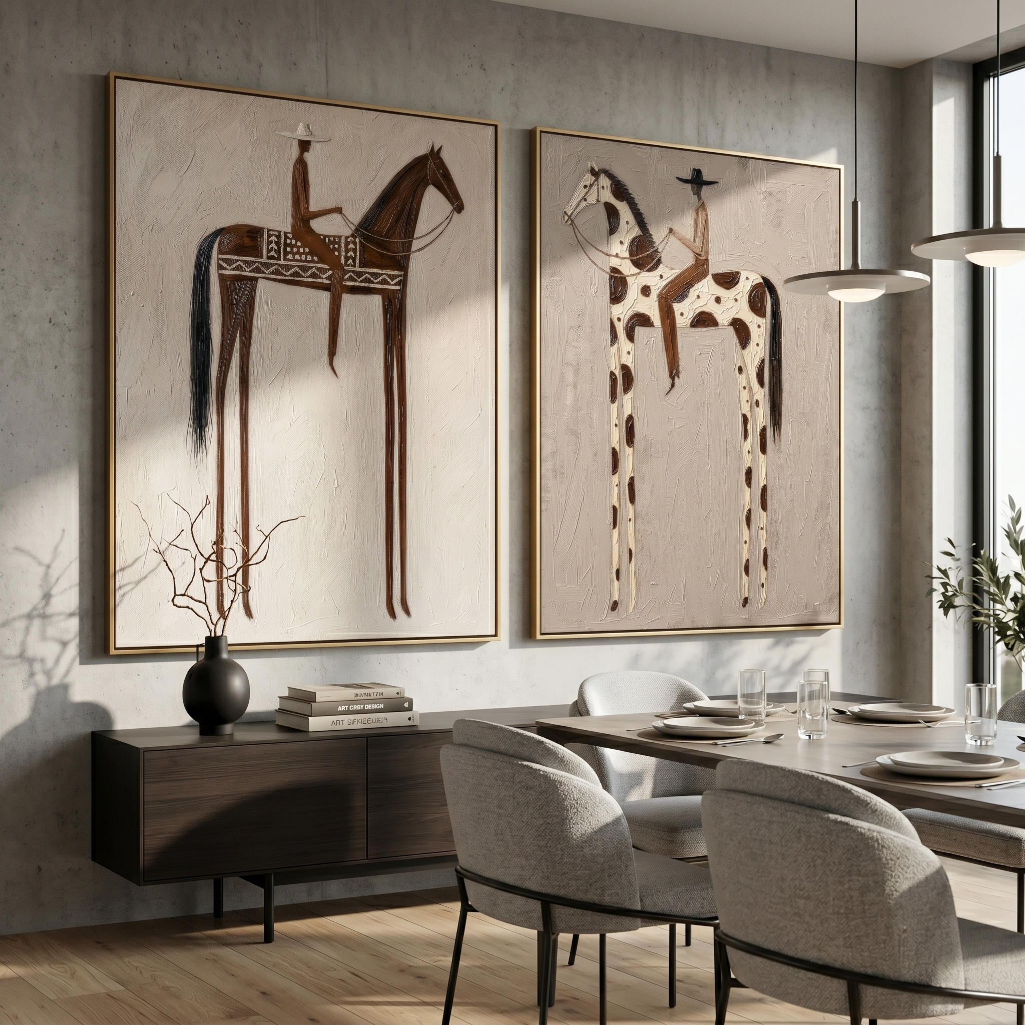 Brown and Spotted Watch — brown and gray modern figurative canvas art, set of 2 hand-painted canvas art – view 5