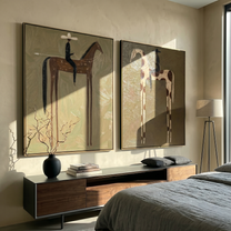 Two Riders Cross Silence — brown and gray modern figurative canvas art, set of 2 hand-painted canvas art – view 2