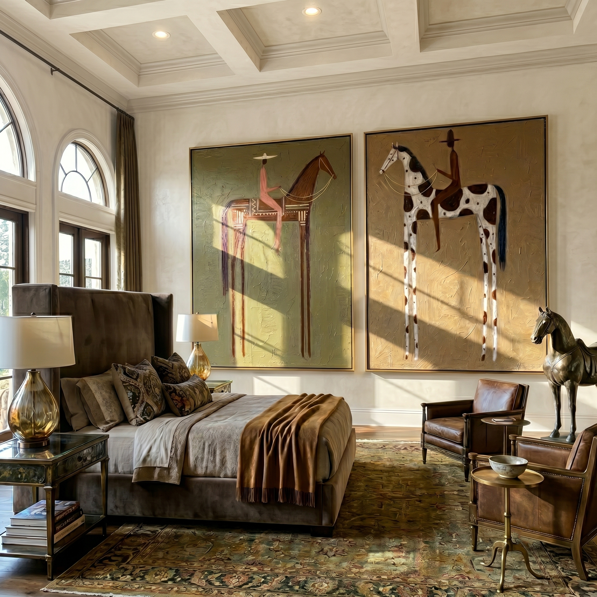 Saddles Beneath Quiet Skies — brown and black modern figurative canvas art, set of 2 hand-painted canvas art – view 5