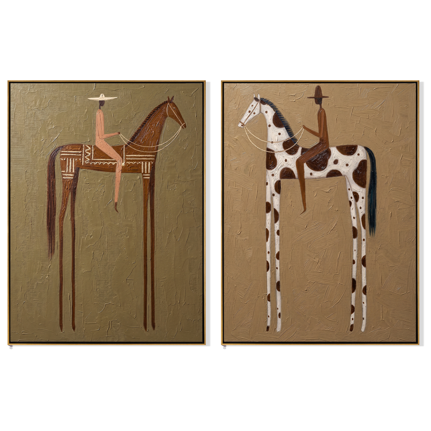 Saddles Beneath Quiet Skies — brown and black modern figurative canvas art, set of 2 hand-painted canvas art – view 6