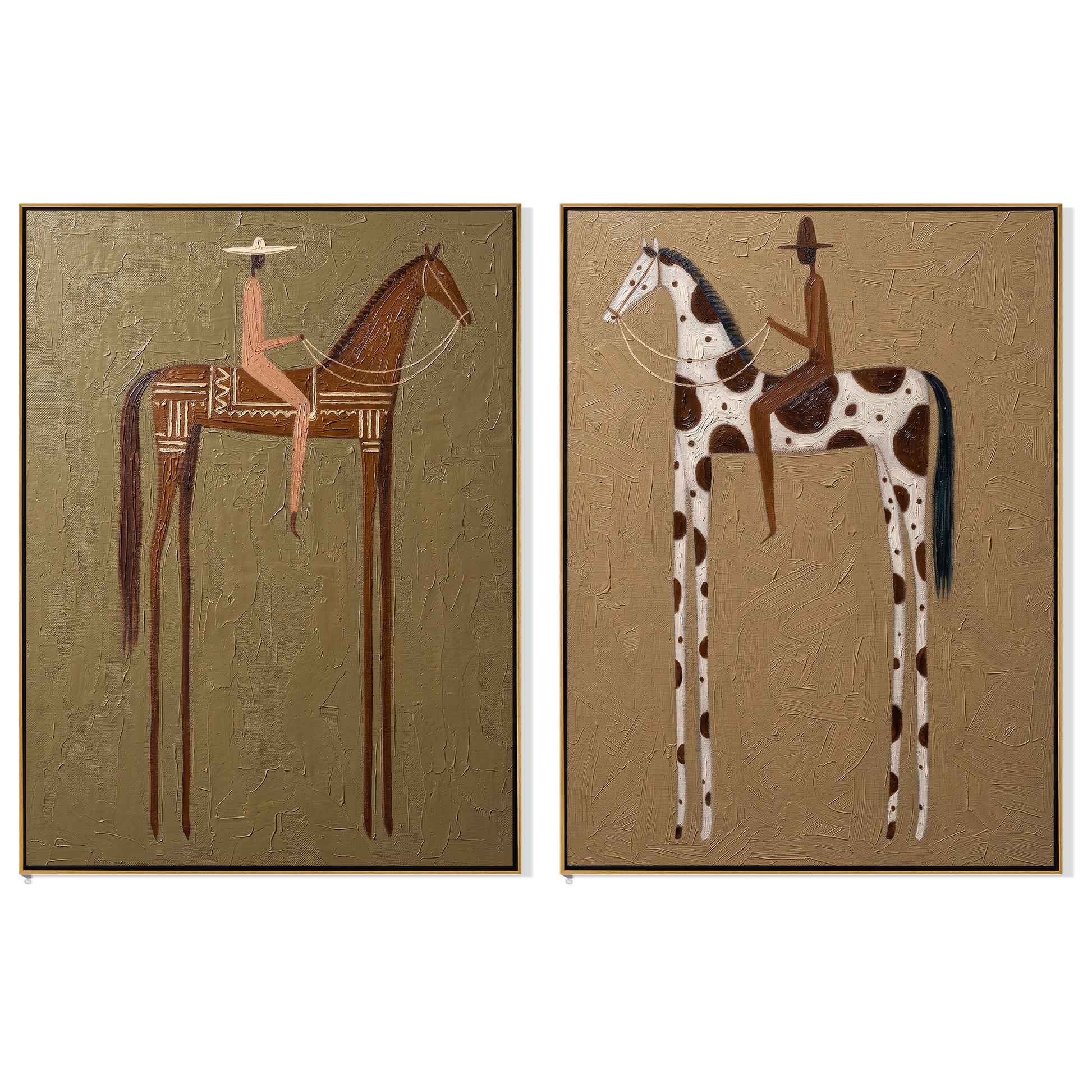 Saddles Beneath Quiet Skies — brown and black modern figurative canvas art, set of 2 hand-painted canvas art – view 6