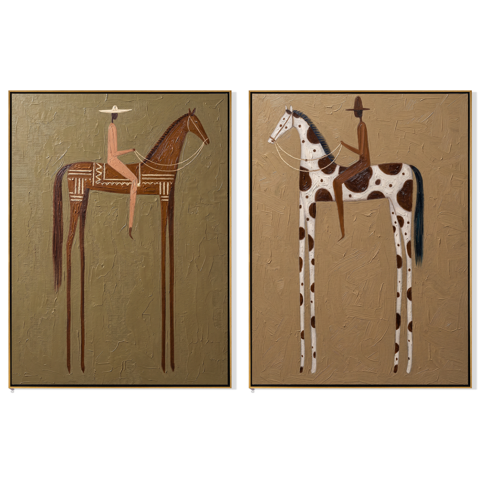 Saddles Beneath Quiet Skies — brown and black modern figurative canvas art, set of 2 hand-painted canvas art – view 6