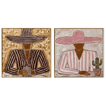 Sombreros Hold Desert Light — brown and gray modern figurative canvas art, set of 2 hand-painted canvas art – view 6