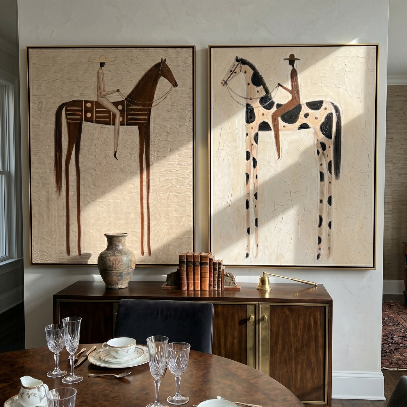 Spotted Trails Meet Dust — brown and black modern figurative canvas art, set of 2 hand-painted canvas art – view 2