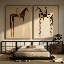 Spotted Trails Meet Dust — brown and black modern figurative canvas art, set of 2 hand-painted canvas art – view 5
