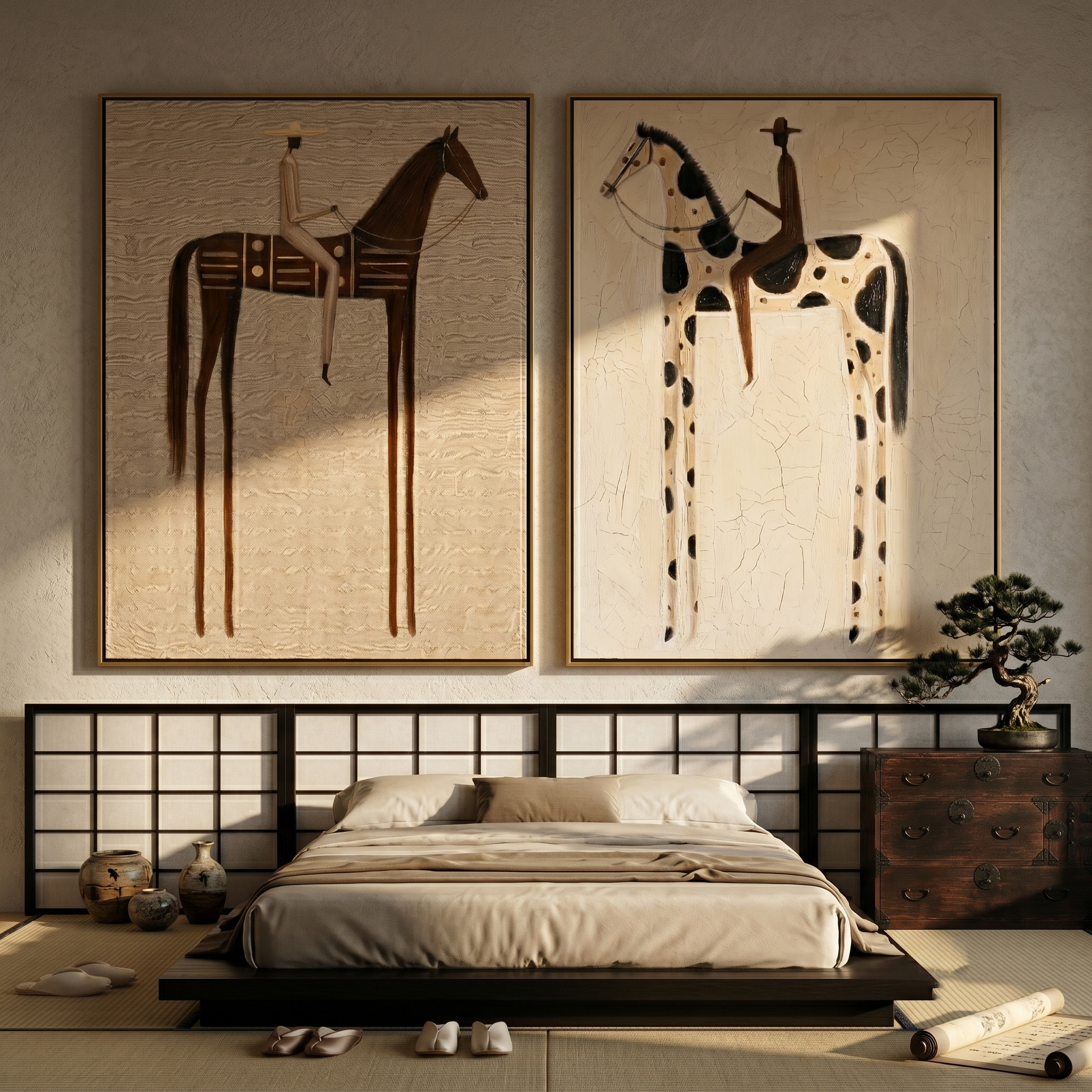Spotted Trails Meet Dust — brown and black modern figurative canvas art, set of 2 hand-painted canvas art – view 5