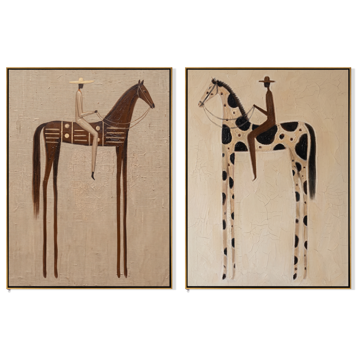 Spotted Trails Meet Dust — brown and black modern figurative canvas art, set of 2 hand-painted canvas art – view 6