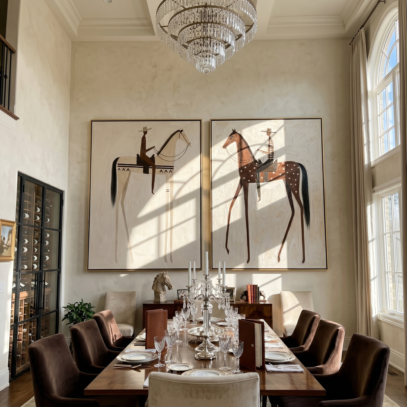 Two Horses Measure Silence — brown and black modern figurative canvas art, set of 2 hand-painted canvas art – view 2