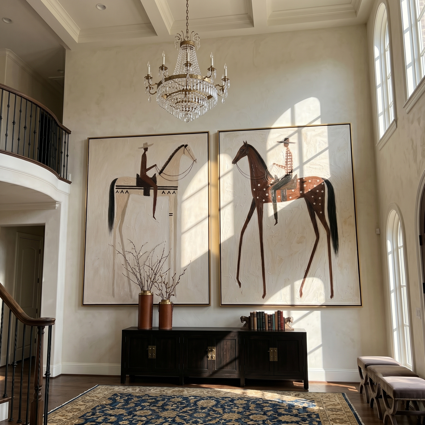 Two Horses Measure Silence — brown and black modern figurative canvas art, set of 2 hand-painted canvas art – view 3