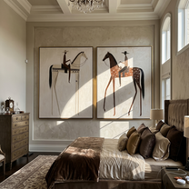 Two Horses Measure Silence — brown and black modern figurative canvas art, set of 2 hand-painted canvas art – view 5