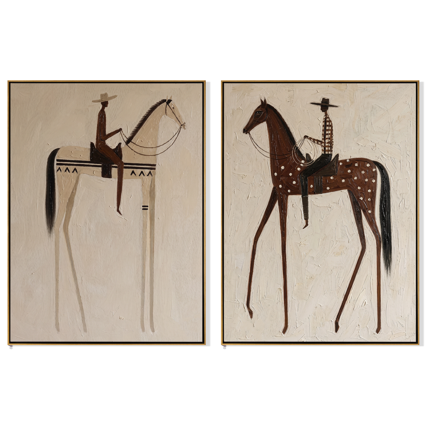 Two Horses Measure Silence — brown and black modern figurative canvas art, set of 2 hand-painted canvas art – view 6