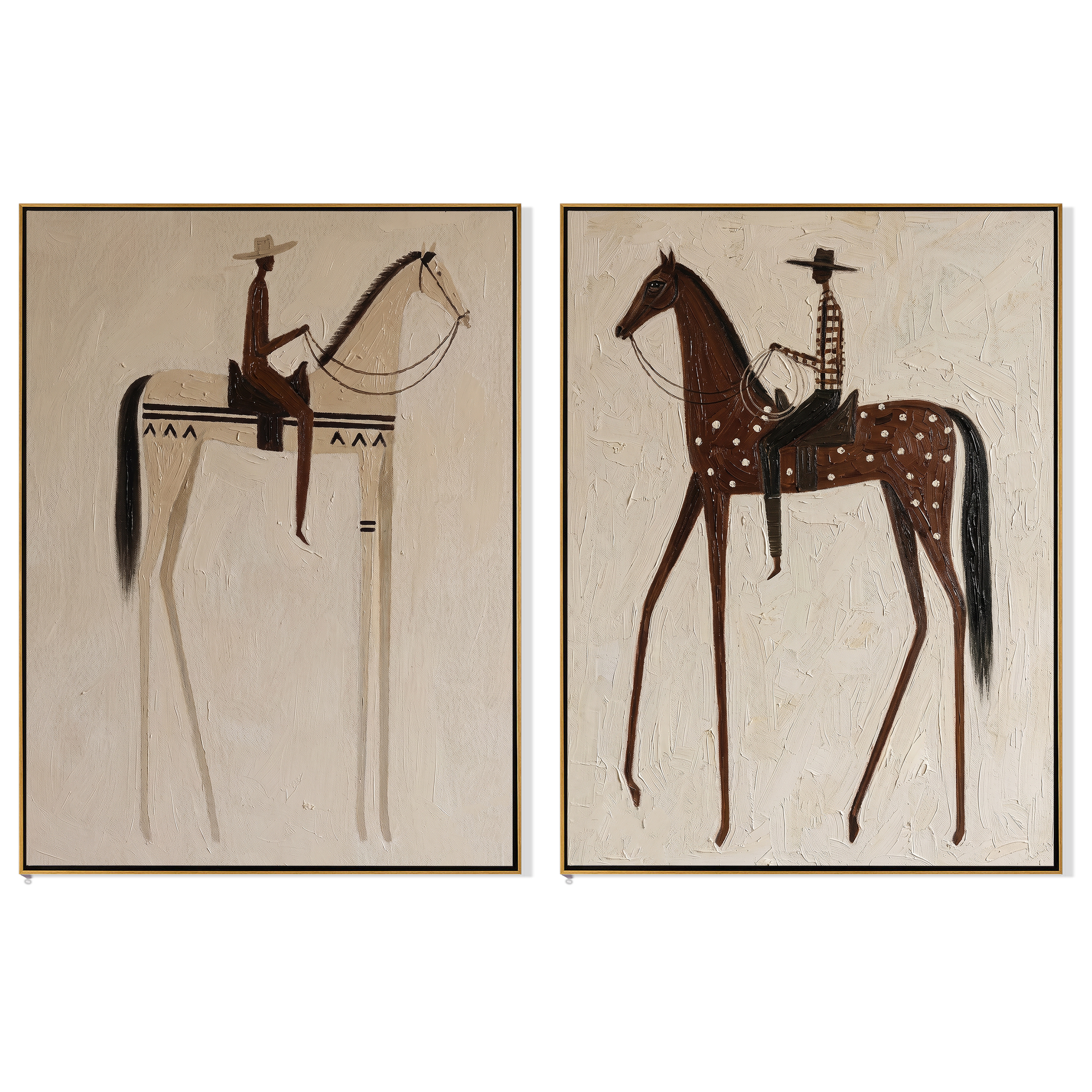 Two Horses Measure Silence — brown and black modern figurative canvas art, set of 2 hand-painted canvas art – view 6