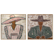Wide Brims Shelter Stories — gray and brown modern figurative canvas art, set of 2 hand-painted canvas art – view 6
