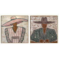 Wide Brims Shelter Stories — gray and brown modern figurative canvas art, set of 2 hand-painted canvas art – view 6