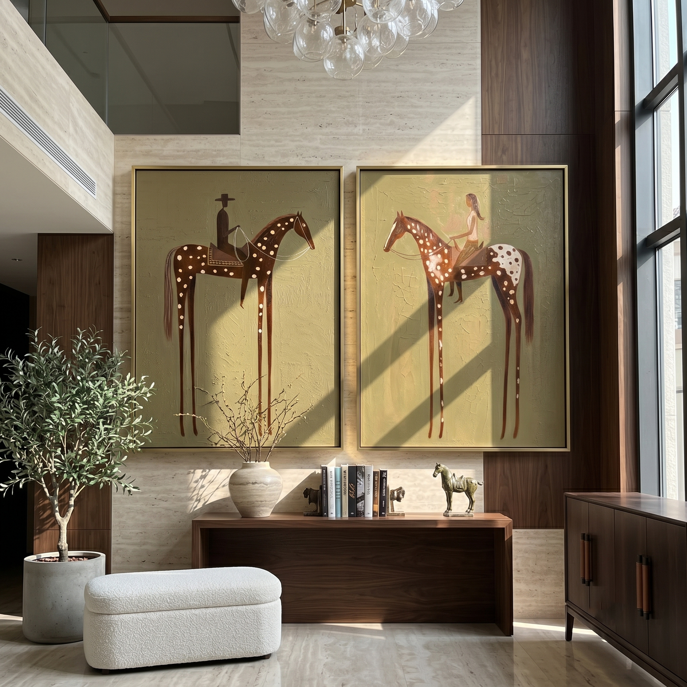 Chestnut Stars Carry Home — brown and gray modern figurative canvas art, set of 2 hand-painted canvas art – view 1