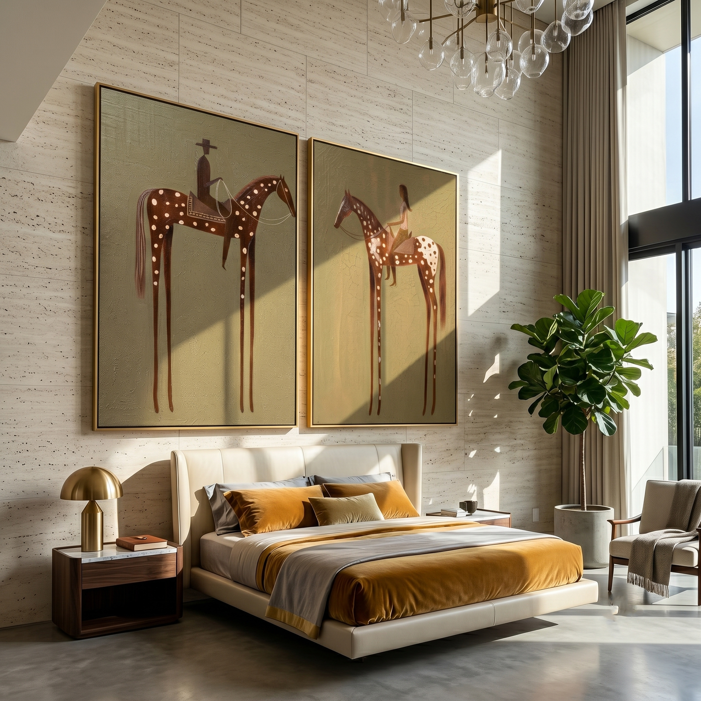 Chestnut Stars Carry Home — brown and gray modern figurative canvas art, set of 2 hand-painted canvas art – view 2
