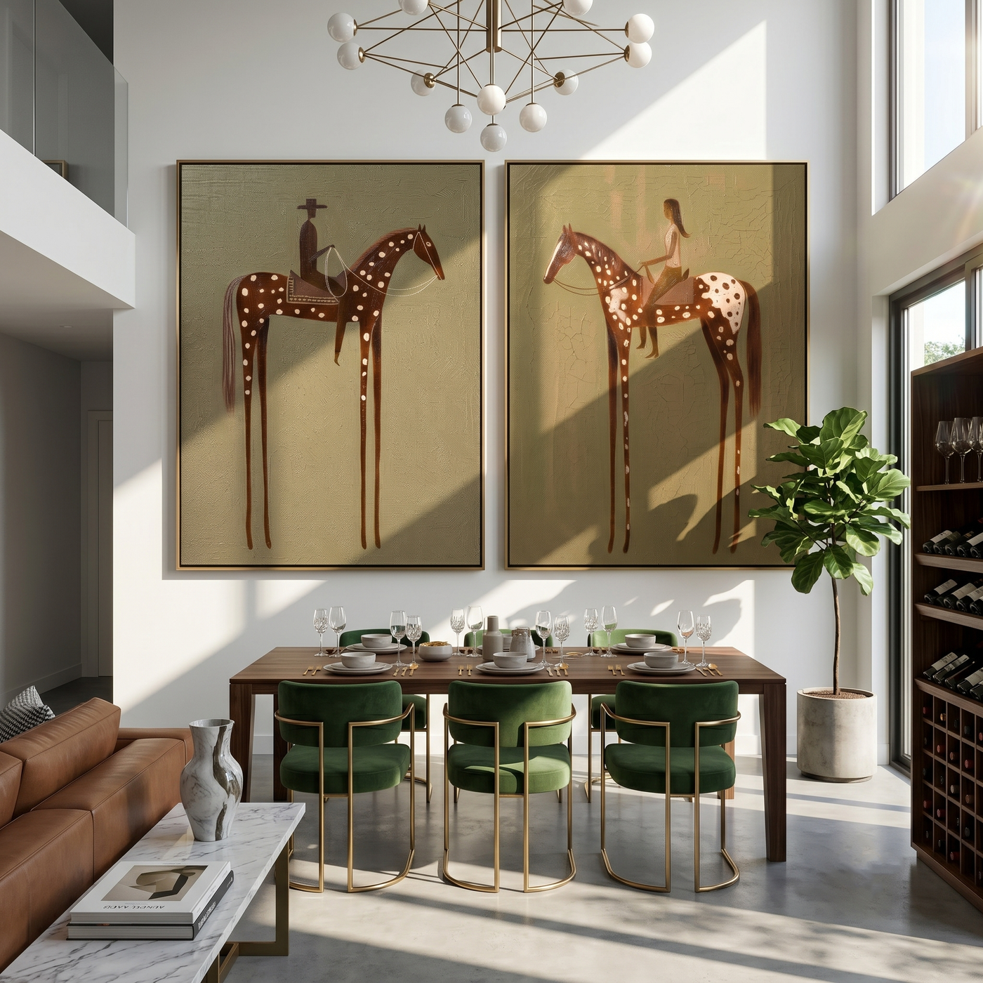 Chestnut Stars Carry Home — brown and gray modern figurative canvas art, set of 2 hand-painted canvas art – view 3