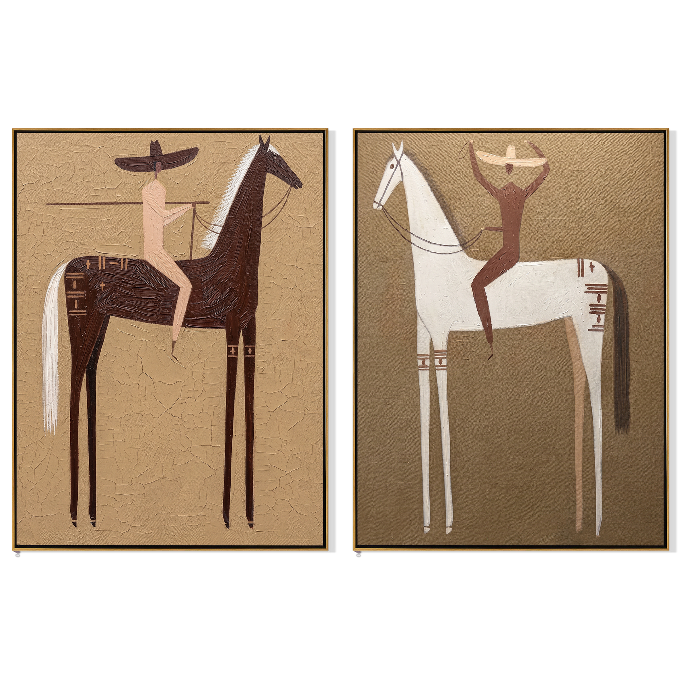 Riders Lean Into Distance — brown and black and gray modern figurative canvas art, set of 2 hand-painted canvas art – view 6