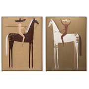 Riders Lean Into Distance — brown and black and gray modern figurative canvas art, set of 2 hand-painted canvas art – view 6