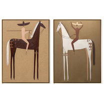 Riders Lean Into Distance — brown and black and gray modern figurative canvas art, set of 2 hand-painted canvas art – view 6