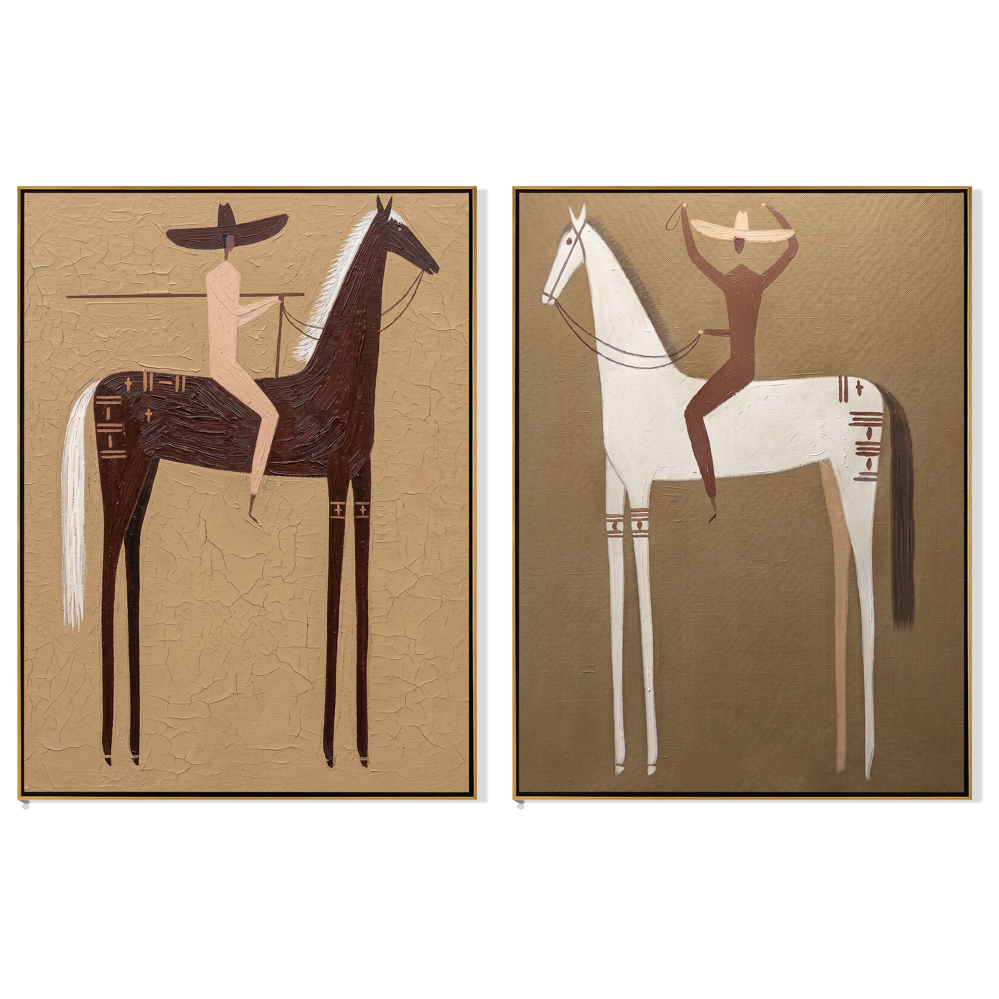 Riders Lean Into Distance — brown and black and gray modern figurative canvas art, set of 2 hand-painted canvas art – view 6
