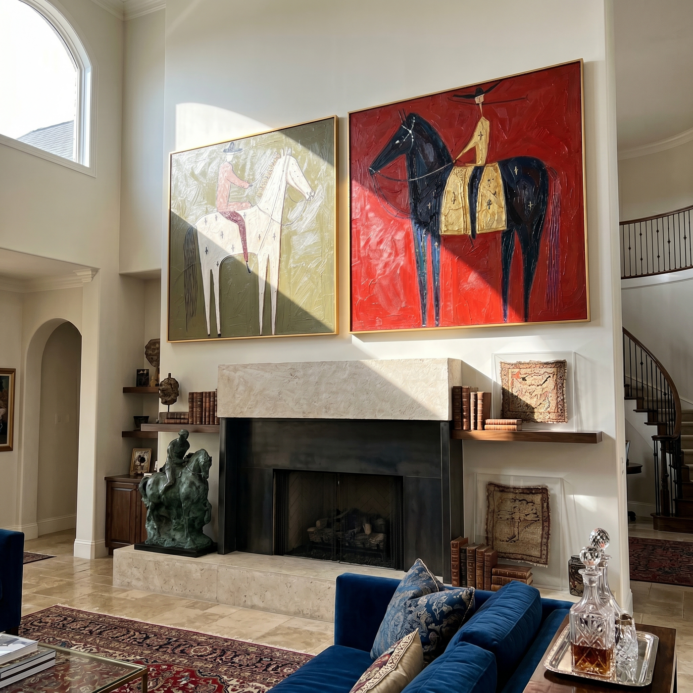 Two Horizons Burn Differently — brown and gray modern figurative canvas art, set of 2 hand-painted canvas art – view 1