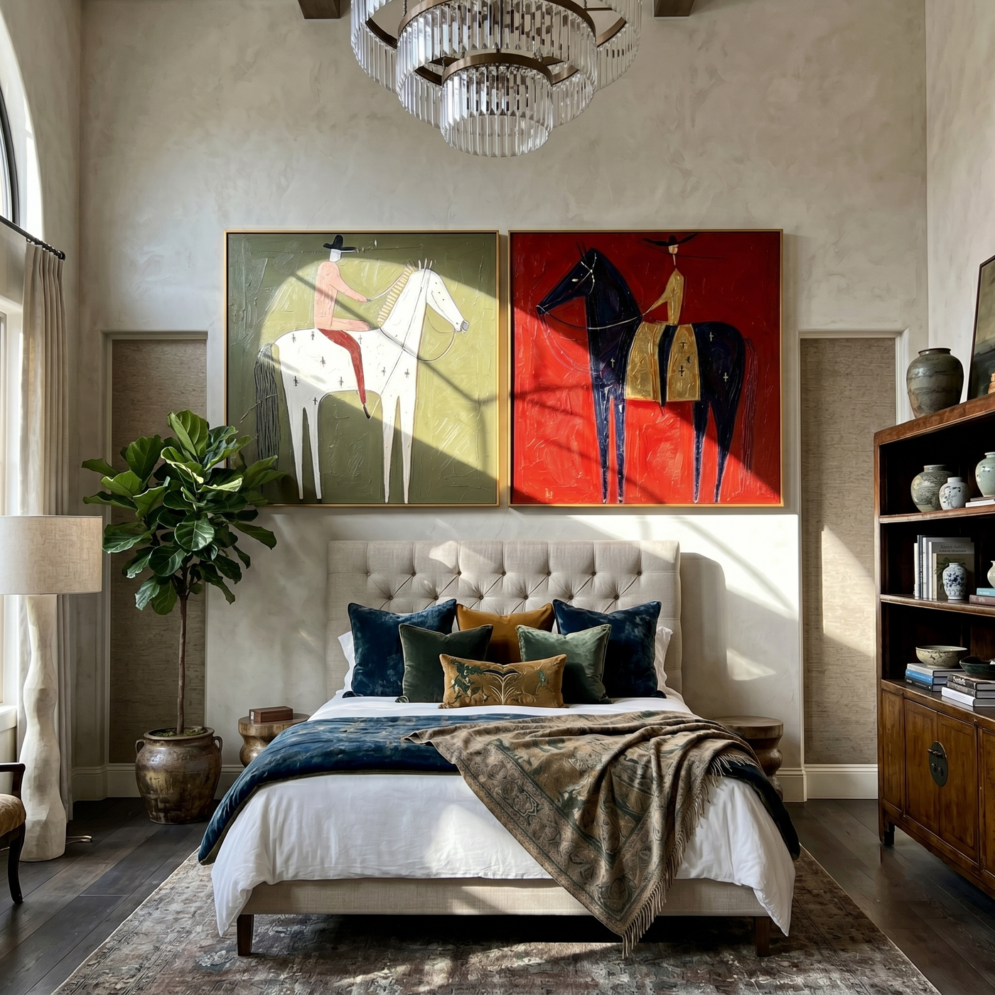 Two Horizons Burn Differently — brown and gray modern figurative canvas art, set of 2 hand-painted canvas art – view 3