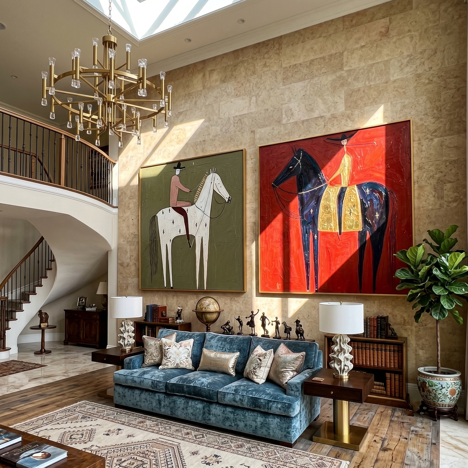 Two Horizons Burn Differently — brown and gray modern figurative canvas art, set of 2 hand-painted canvas art – view 4
