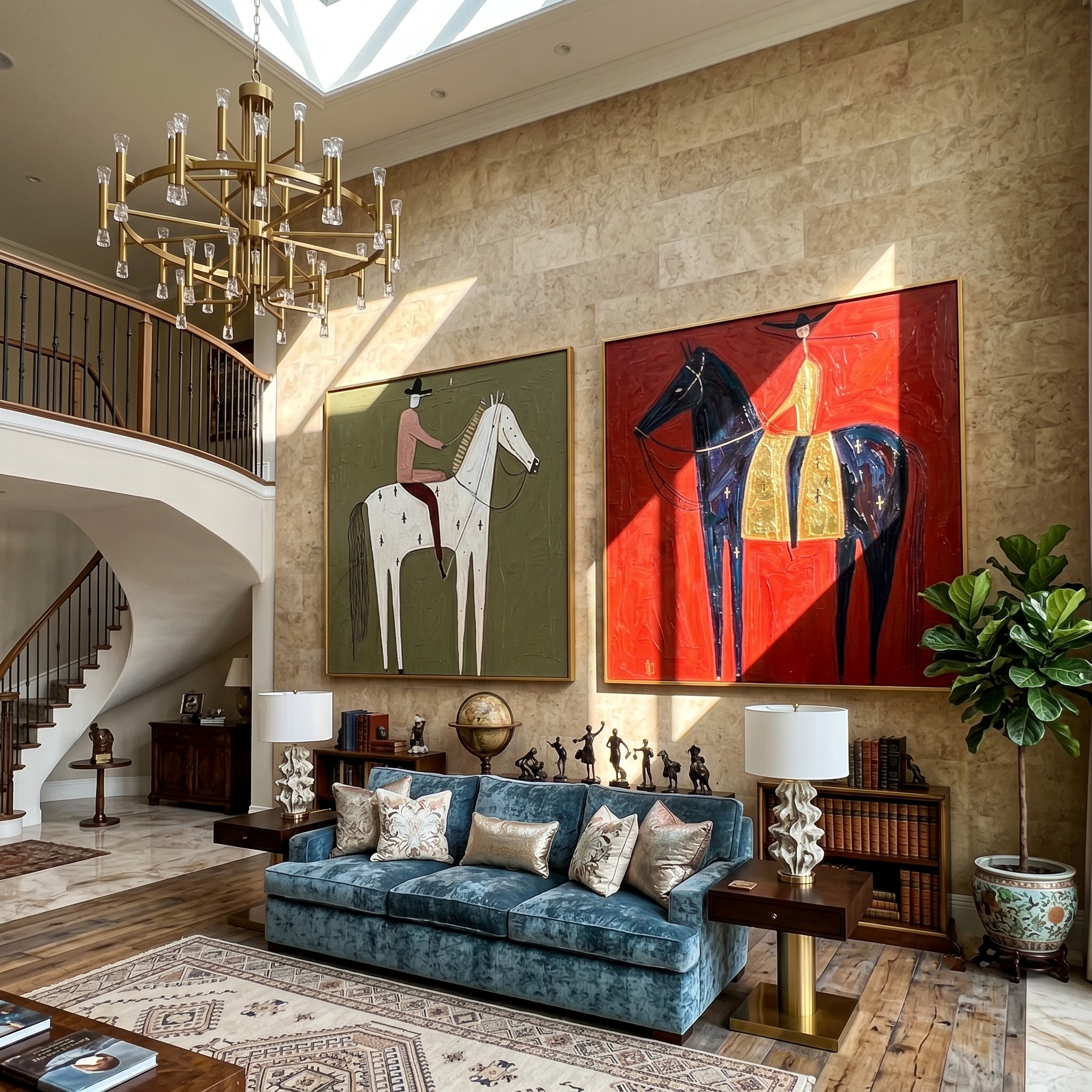 Two Horizons Burn Differently — brown and gray modern figurative canvas art, set of 2 hand-painted canvas art – view 4